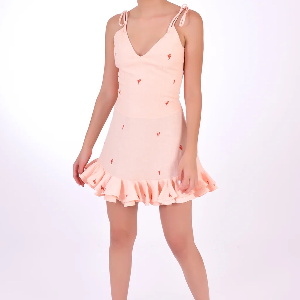 Fanm Mon Peach Dress with Floral Details